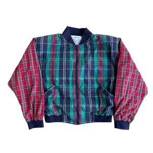 Vintage David Brooks Plaid Bomber Jacket Colorblock Red Green Navy Men's S